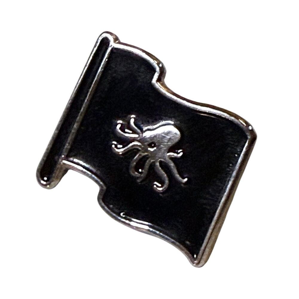 Octopus Enamel Flag Lapel Pin Unisex Black Silver Tone Pirate Nautical - Picture 2 of 5